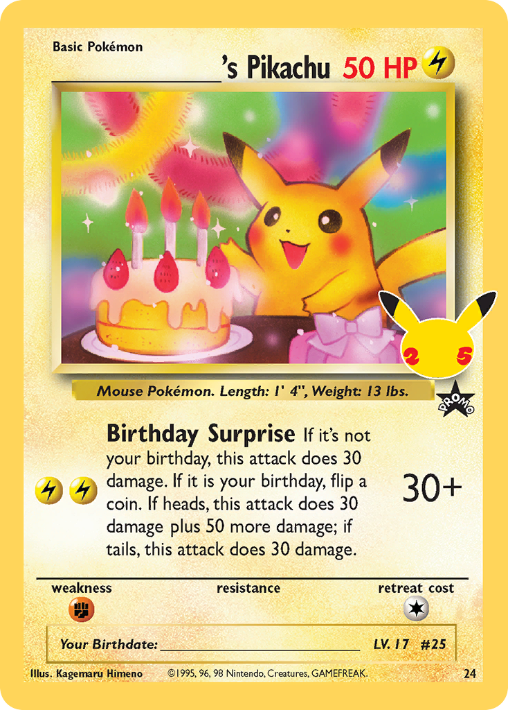BIRTHDAY PIKACHU reference card artwork in a custom Prom's Collection holder