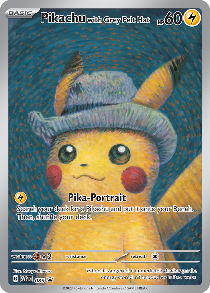 PIKACHU WITH GREY FELT HAT reference card artwork in a custom Prom's Collection holder